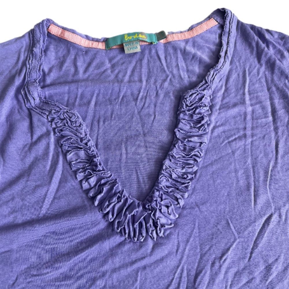 Boden flat pleated ruffle v neck top SIZE 8 TWEE COQUETTE purple - Picture 4 of 6